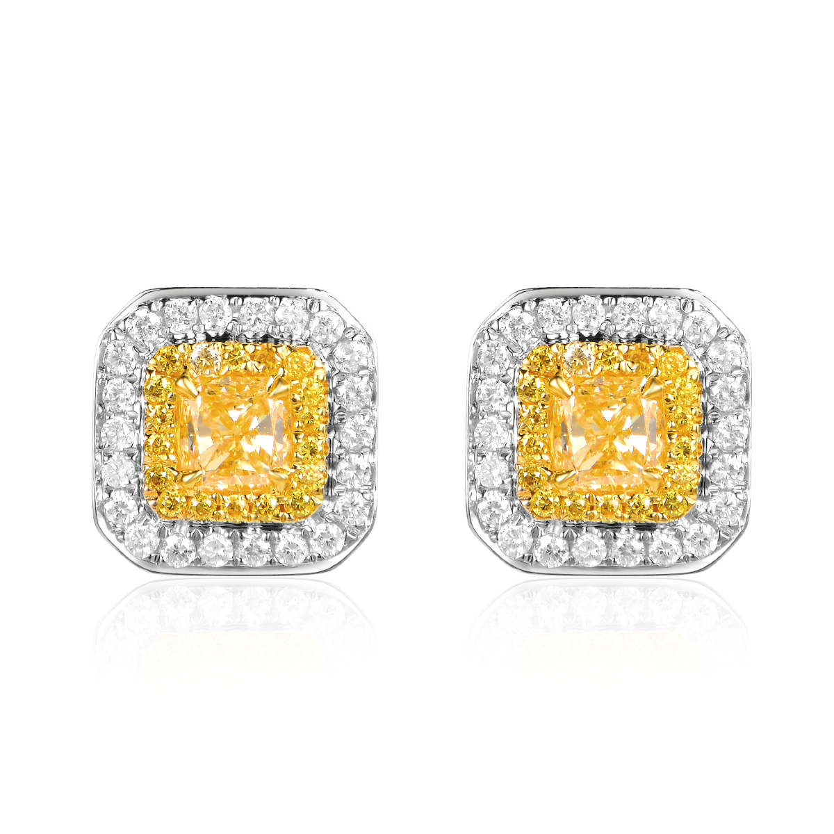 Nour Halo Yellow Diamond Stud Earrings - aviadiamonds