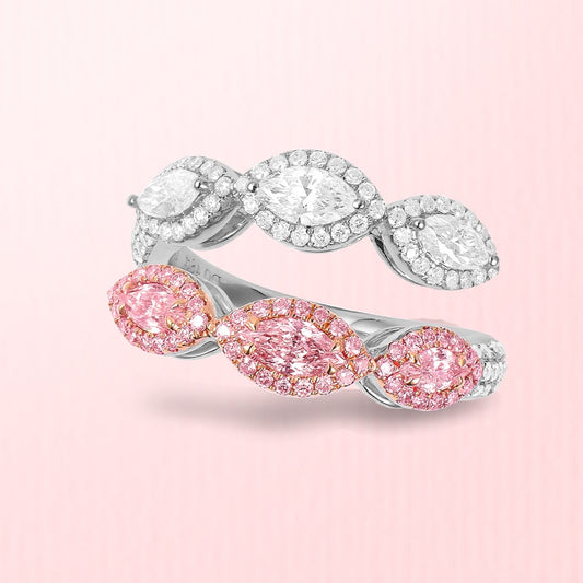 Waves Toi et Moi White and Pink Diamonds Ring - aviadiamonds
