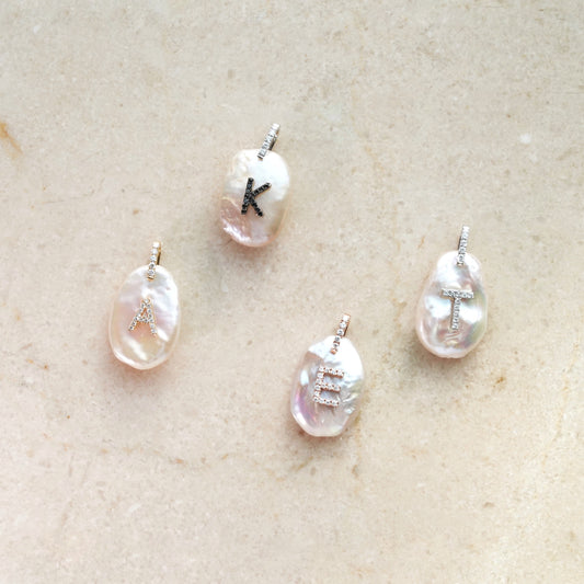 Riviera Diamond Initial Pearl Necklace - aviadiamonds