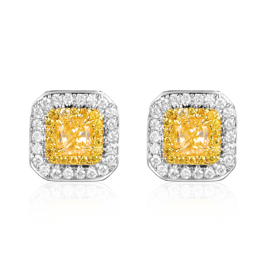 Nour Halo Yellow Diamond Stud Earrings - aviadiamonds