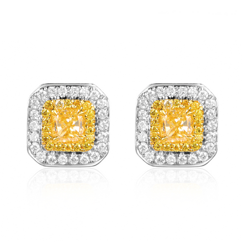 Nour Halo Yellow Diamond Stud Earrings - aviadiamonds