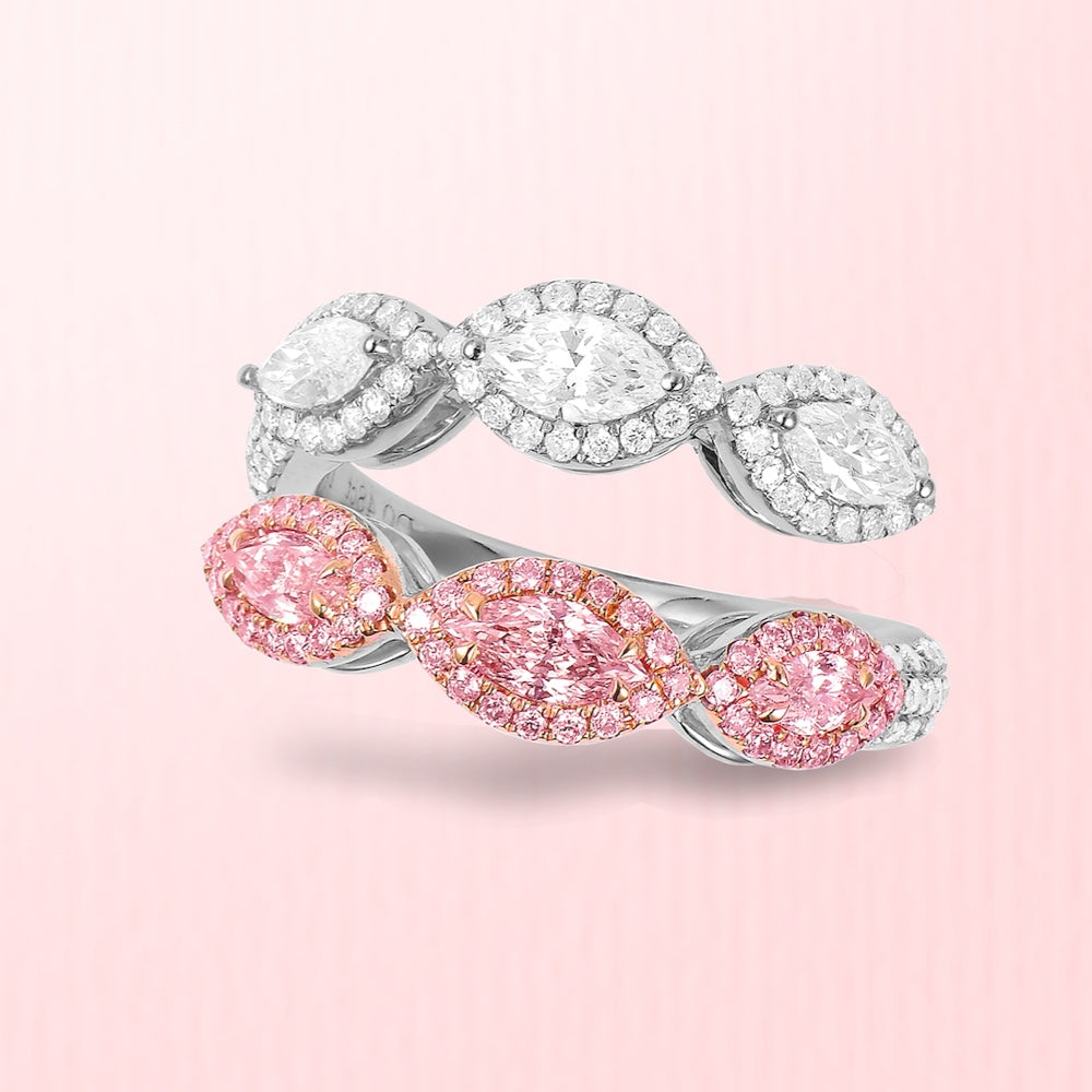 Waves Toi et Moi White and Pink Diamonds Ring - aviadiamonds