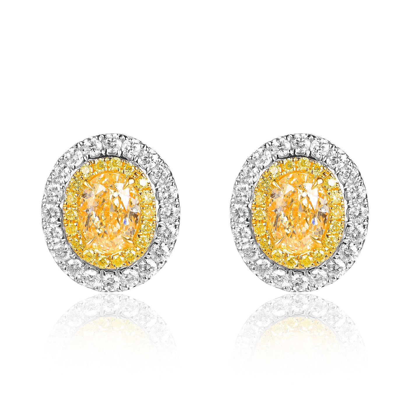 Halo Fancy Yellow Diamonds Stud Earrings - aviadiamonds