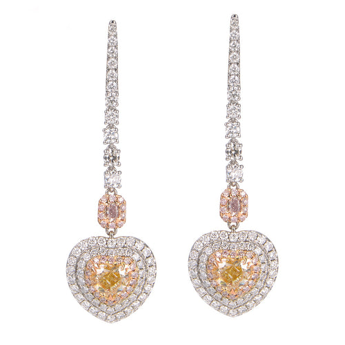 Yellow and Pink Diamond Drop Earrings - aviadiamonds