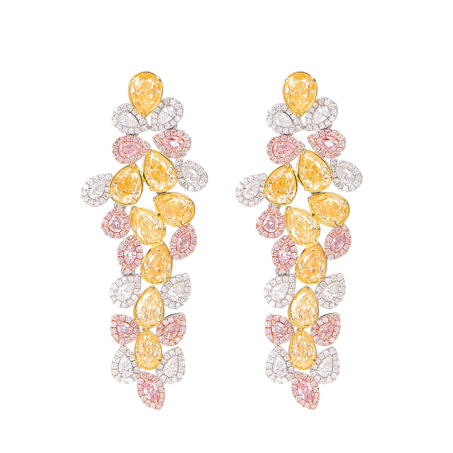 Astra White Pink Yellow Diamonds Earrings - aviadiamonds
