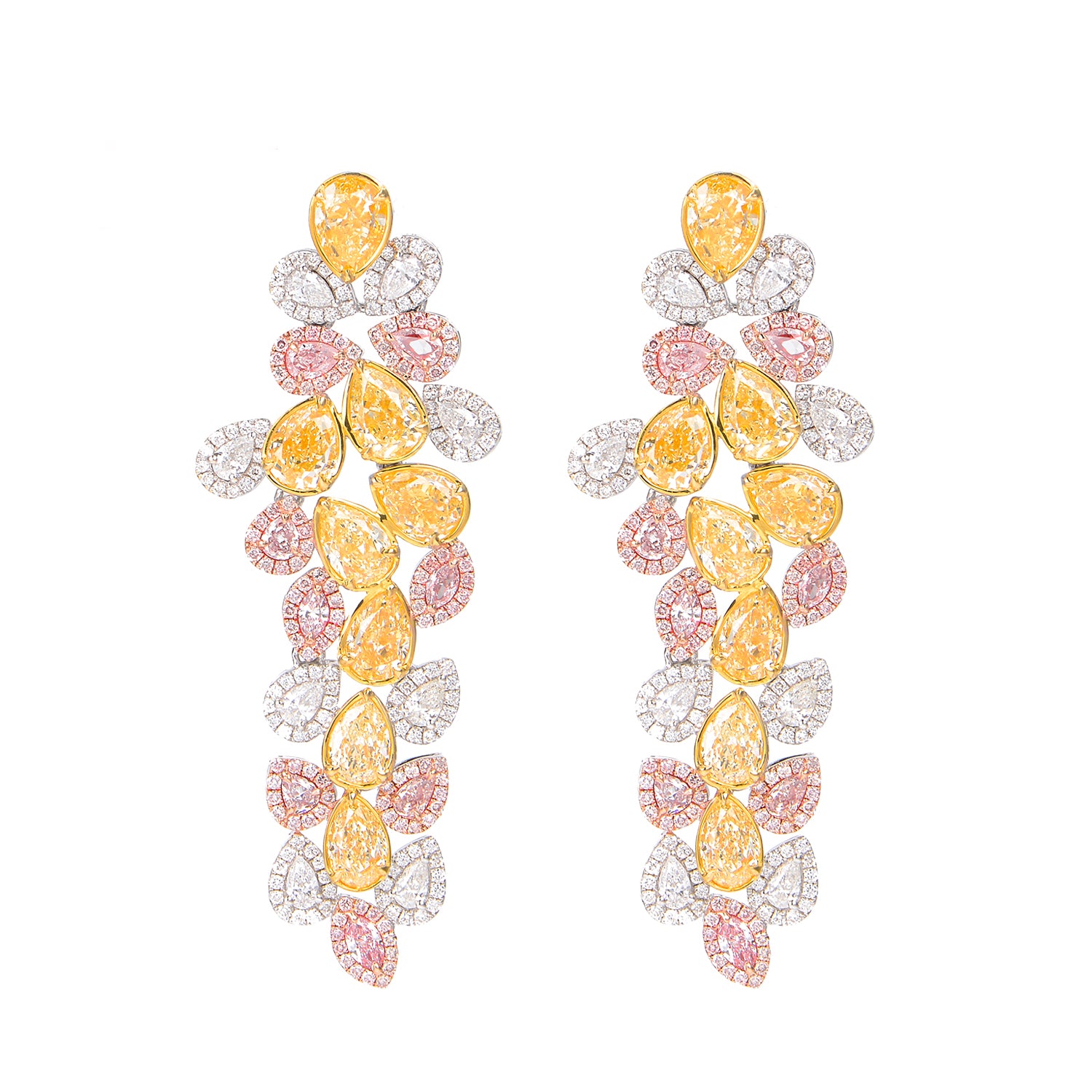 Astra White Pink Yellow Diamonds Earrings - aviadiamonds