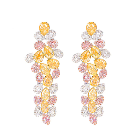 Astra White Pink Yellow Diamonds Earrings - aviadiamonds
