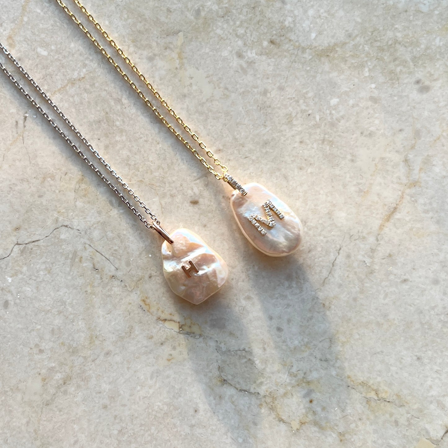 Riviera Diamond Initial Pearl Necklace - aviadiamonds