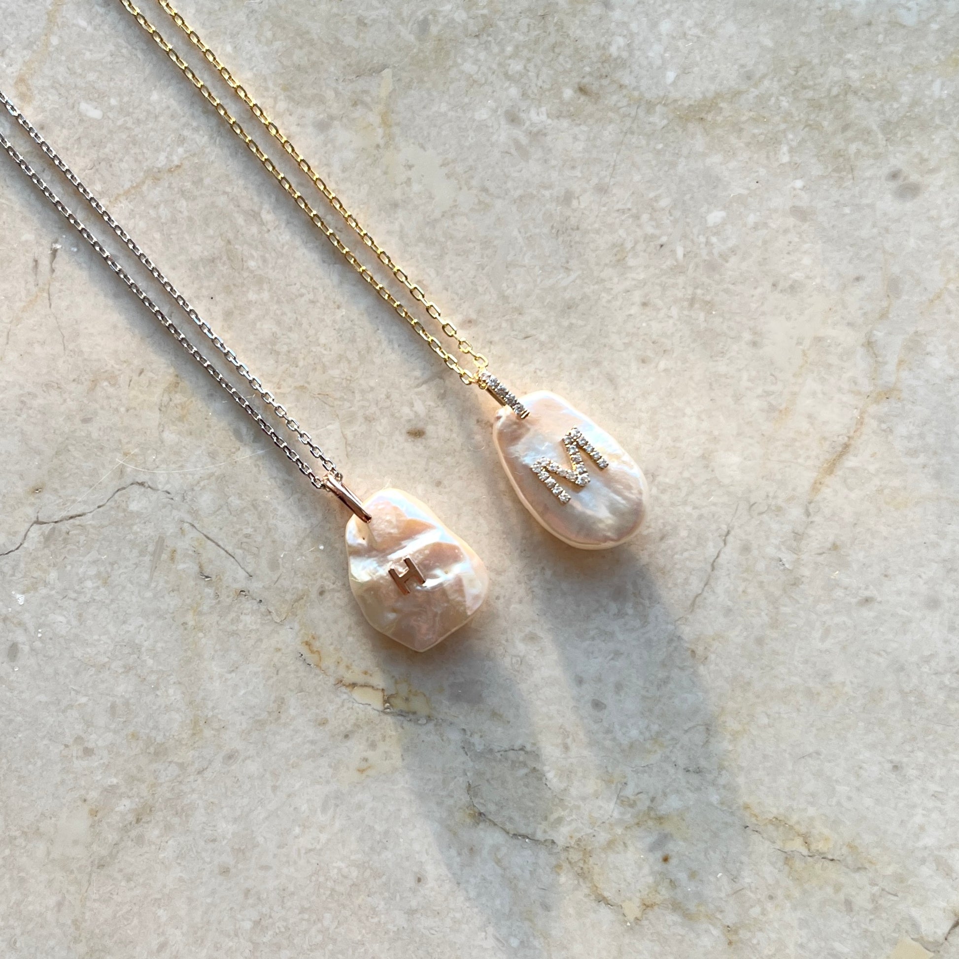 Riviera Diamond Initial Pearl Necklace - aviadiamonds