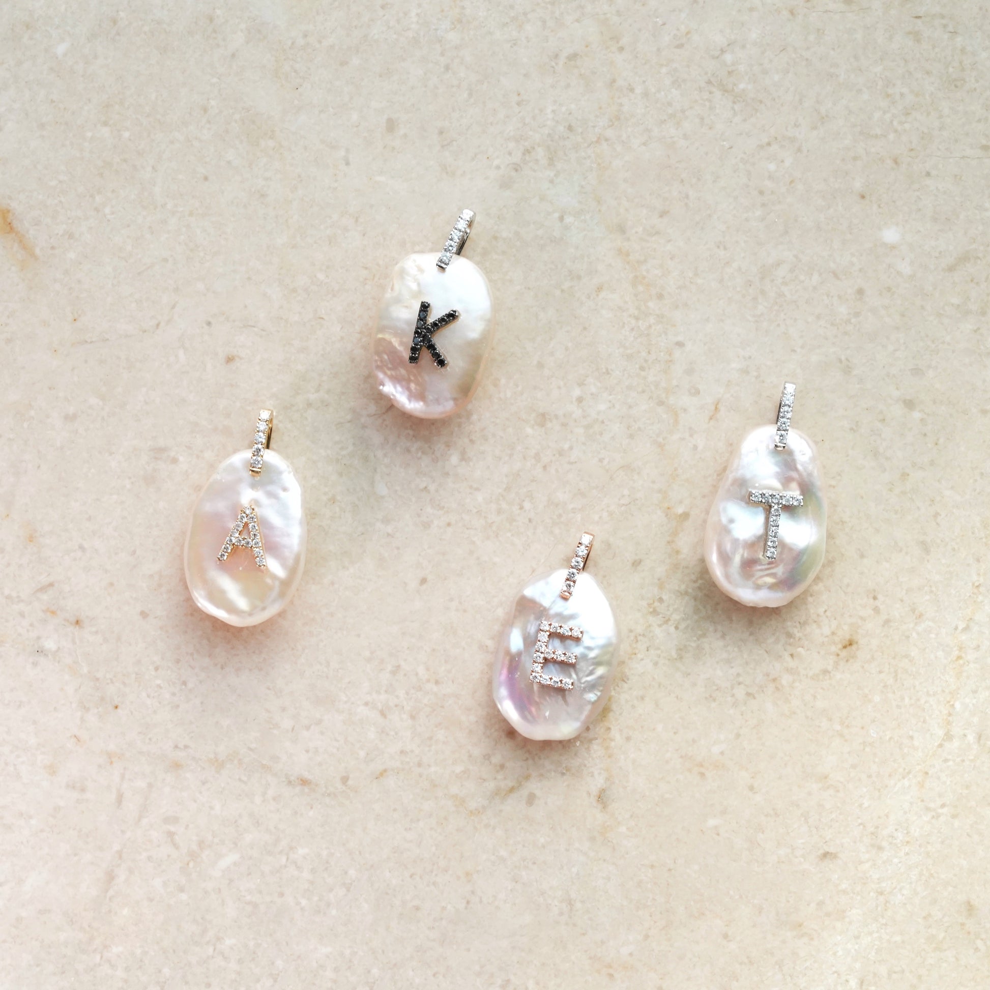 Riviera Diamond Initial Pearl Necklace - aviadiamonds